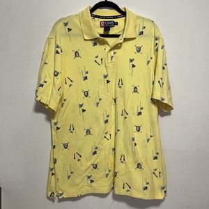 Vintage Chaps Ralph Lauren Golf Polo, Large, Yellow, Short Sleeve All Over Print